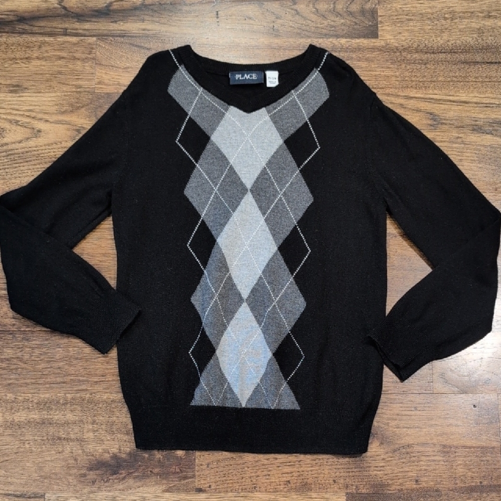 Boys The Children's Place black argyle sweater size 7/8